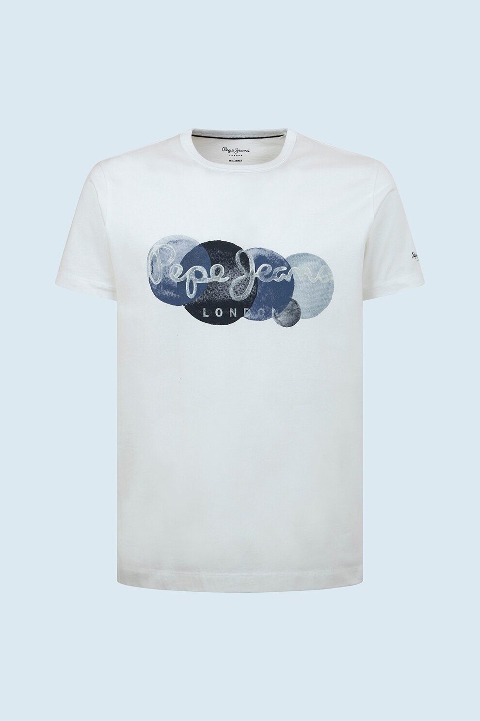 Pepe Jeans London, Tricou de bumbac cu logo, Alb optic/Bleumarin