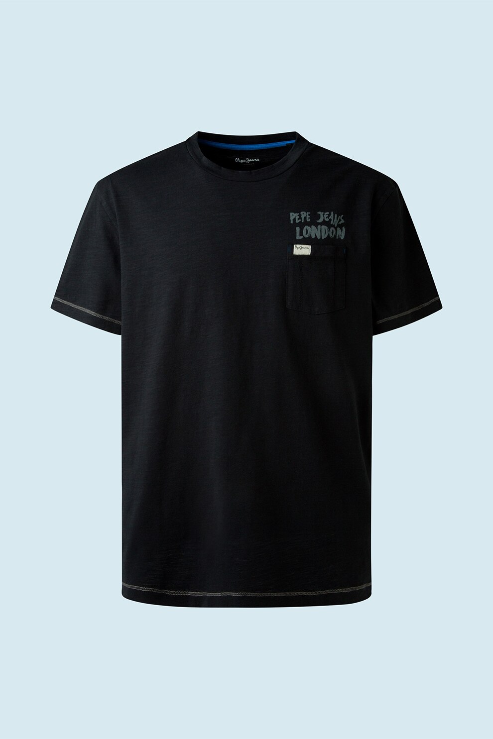 Pepe Jeans London, Tricou cu buzunar pe piept, Negru stins/Gri