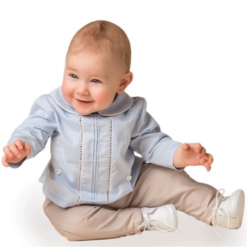 Costum botez baieti Innocence, bluza albastra si pantaloni bej, 68cm, 6-9 luni Costum botez baieti Innocence, bluza albastra si pantaloni bej, 68cm, 6-9 luni