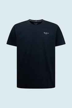 Pepe Jeans London, Tricou cu decolteu la baza gatului si logo, Bleumarin Pepe Jeans London, Tricou cu decolteu la baza gatului si logo, Bleumarin