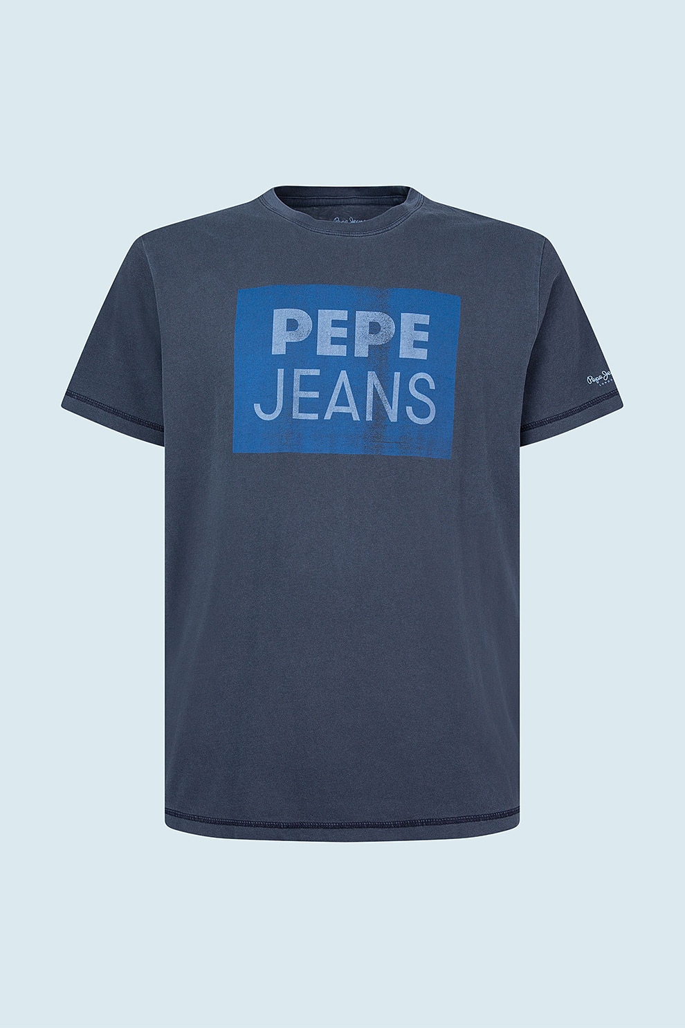 Pepe Jeans London, Tricou cu imprimeu logo, Gri carbune/Albastru/Alb