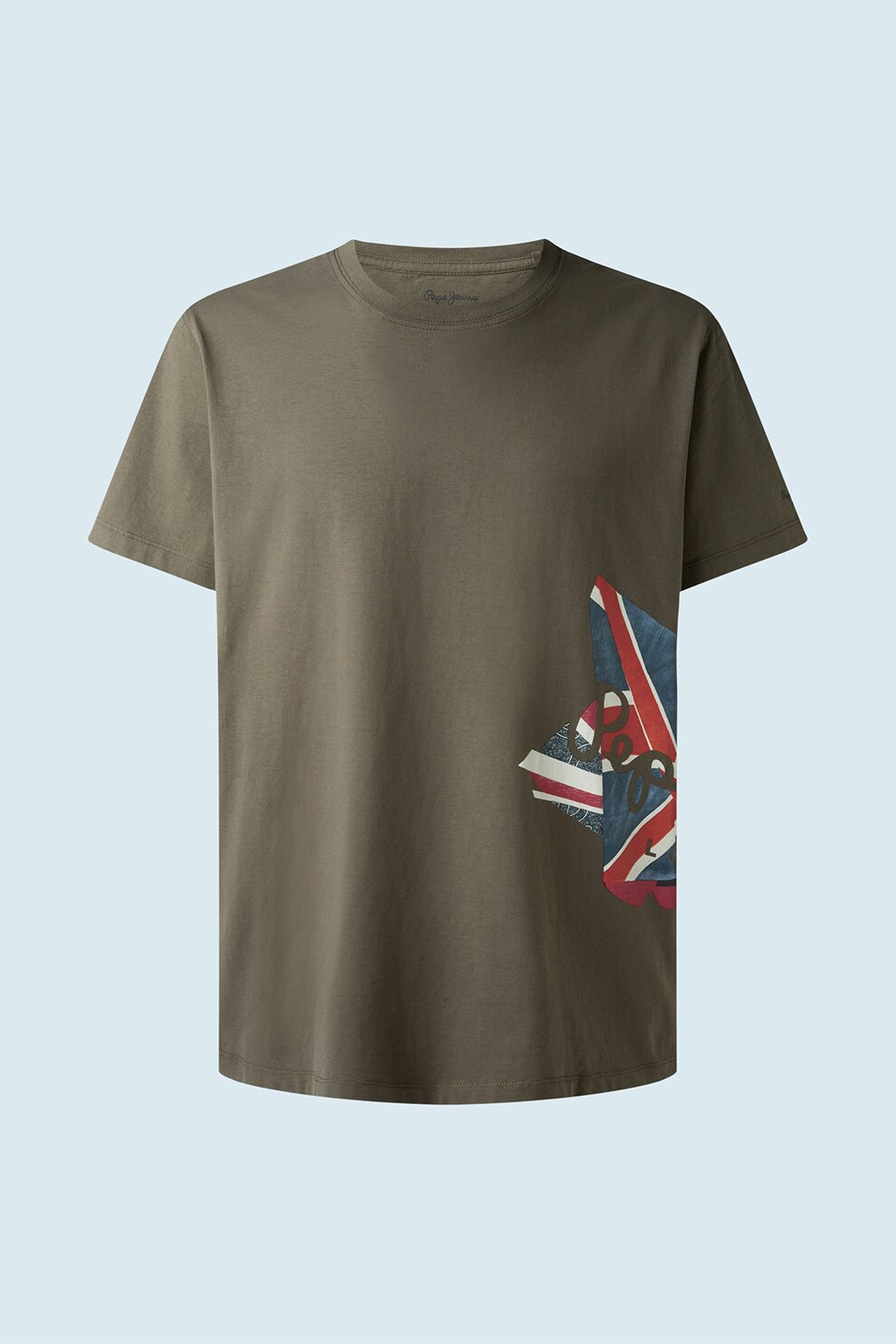 Pepe Jeans London, Tricou de bumbac cu imprimeu logo, Kaki