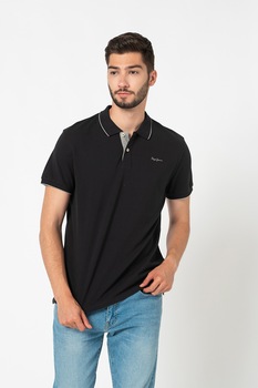 Pepe Jeans London, Tricou de bumbac cu logo brodat Lucas, Gri carbune Pepe Jeans London, Tricou de bumbac cu logo brodat Lucas, Gri carbune