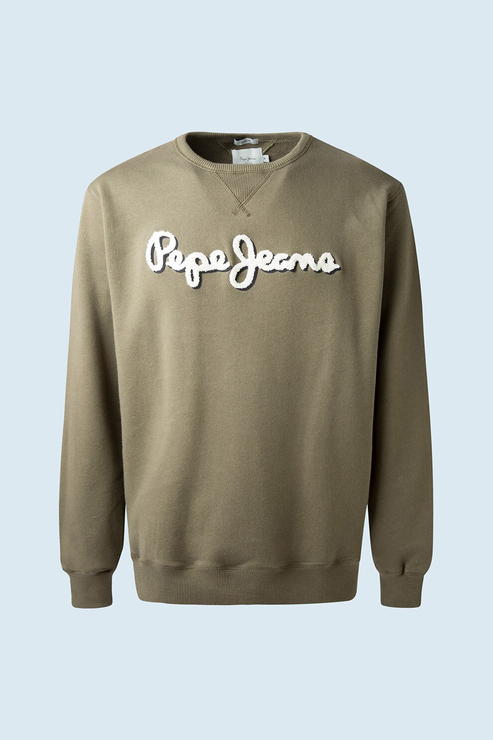 Pepe Jeans London, Bluza sport cu logo din material terry Lamont, Verde militar/Alb