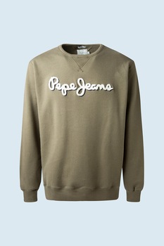 Pepe Jeans London, Bluza sport cu logo din material terry Lamont, Verde militar/Alb Pepe Jeans London, Bluza sport cu logo din material terry Lamont, Verde militar/Alb