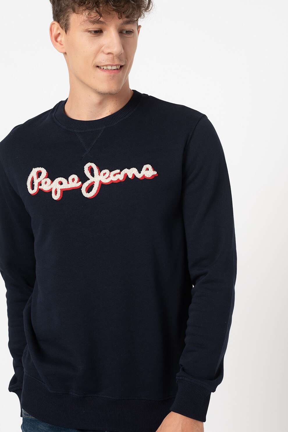 Pepe Jeans London, Bluza sport cu logo din material terry Lamont, Albastru inchis