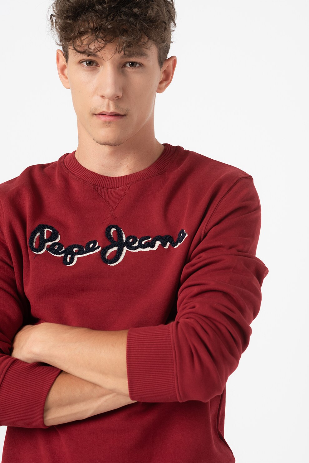 Pepe Jeans London, Bluza sport cu logo din material terry Lamont, Visiniu