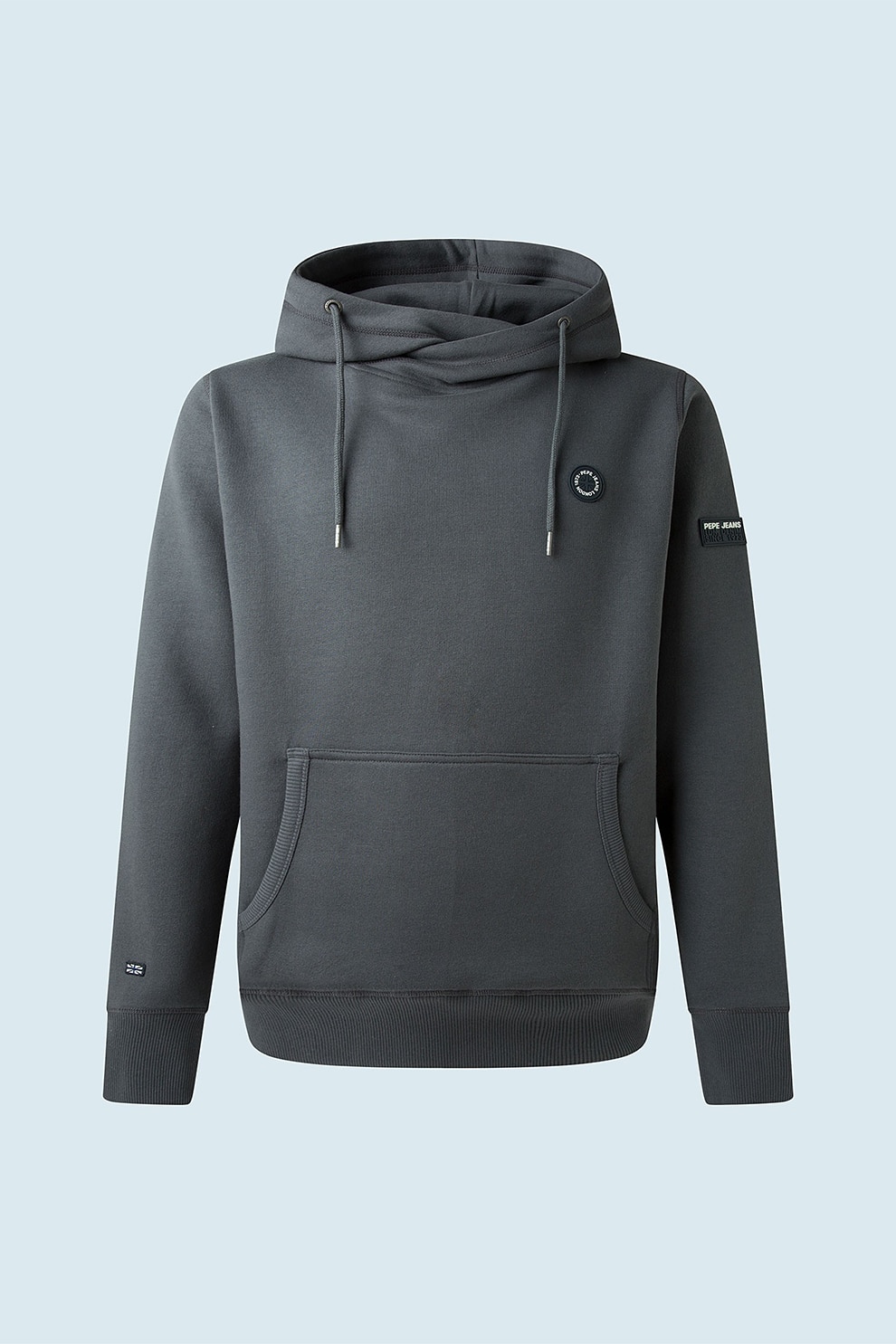 Pepe Jeans London, Hanorac cu snur si buzunar kangaroo, Gri carbune, S