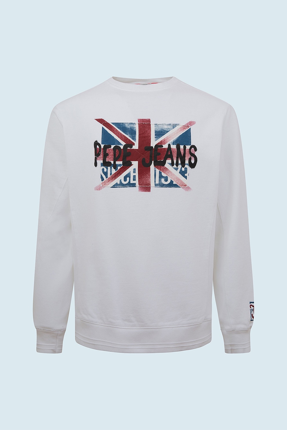 Pepe Jeans London, Bluza sport cu decolteu la baza gatului si imprimeu logo Jared, Alb optic/Rosu/Albastru