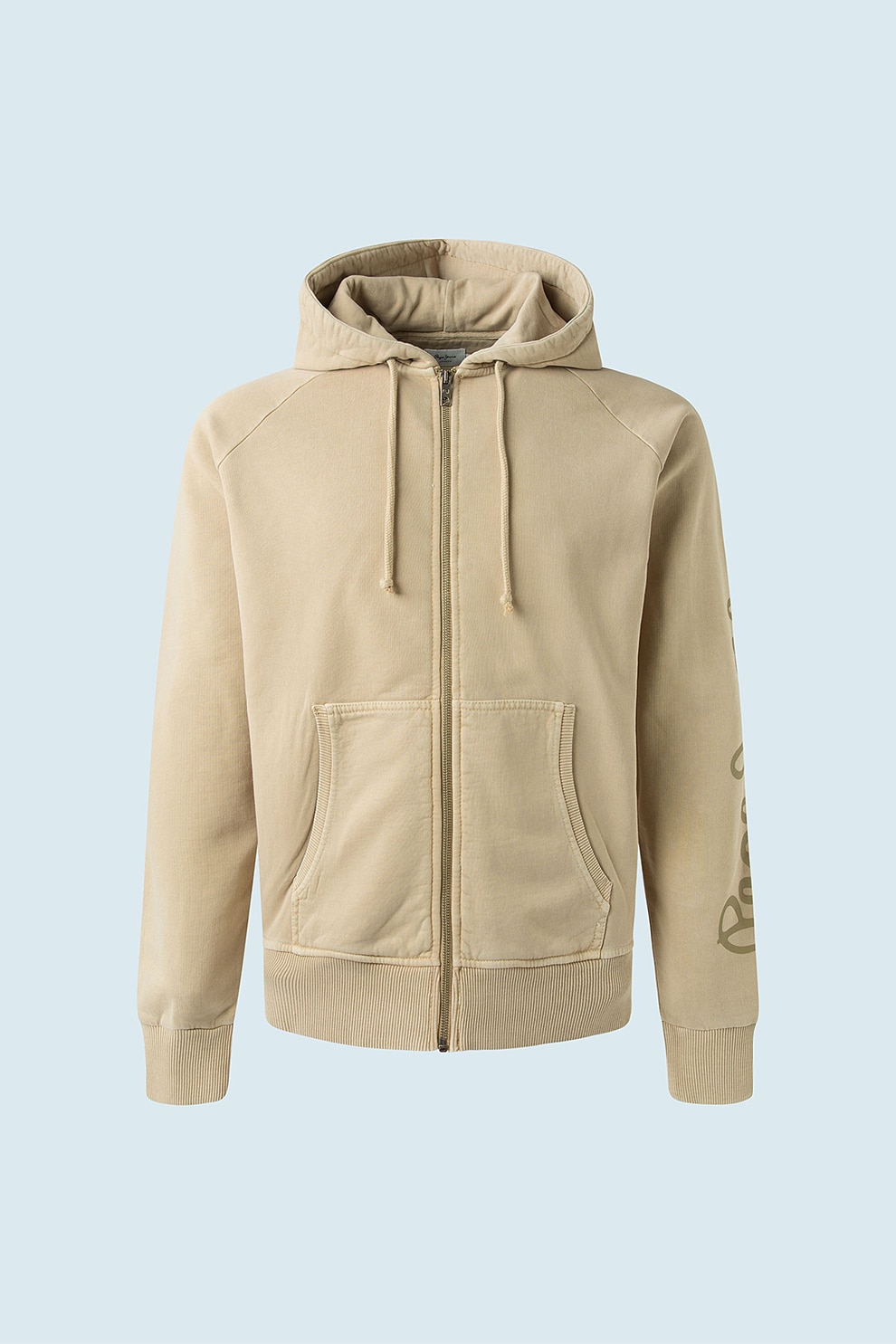 Pepe Jeans London, Hanorac cu snur, fermoar si logo, Maro camel, S