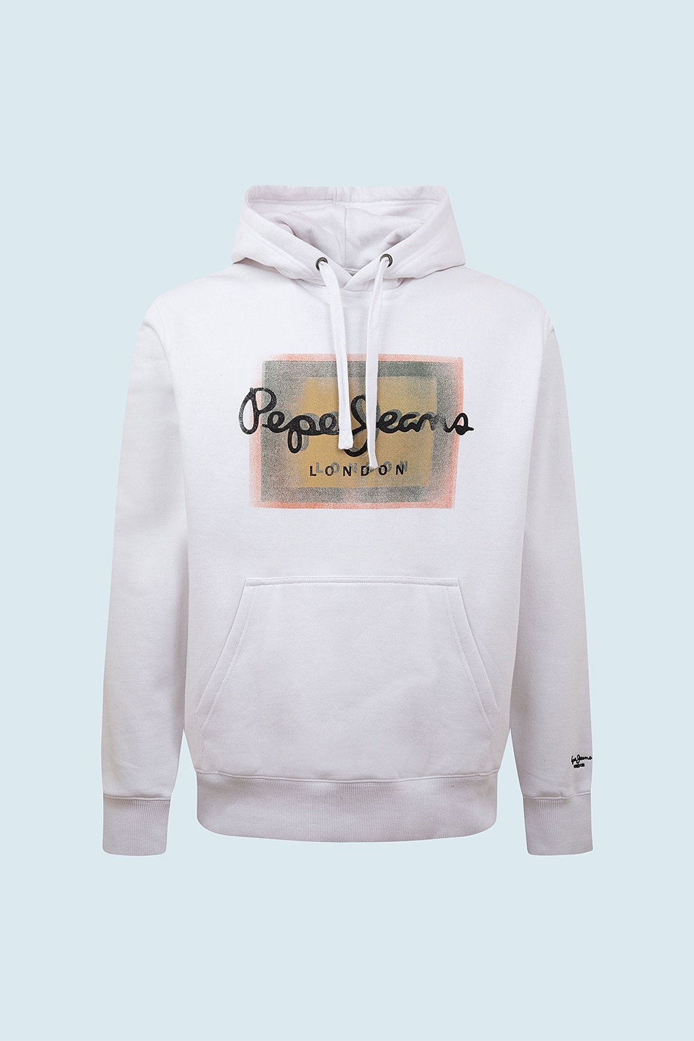 Pepe Jeans London, Hanorac cu logo si buzunar kangaroo, Alb/Maro camel