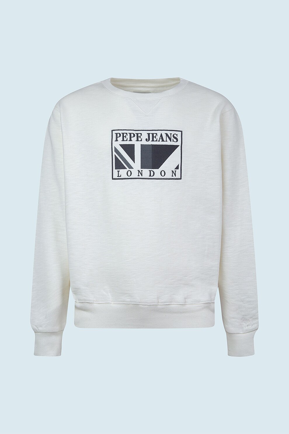 Pepe Jeans London, Bluza sport cu decolteu la baza gatului si logo, Alb optic/Negru