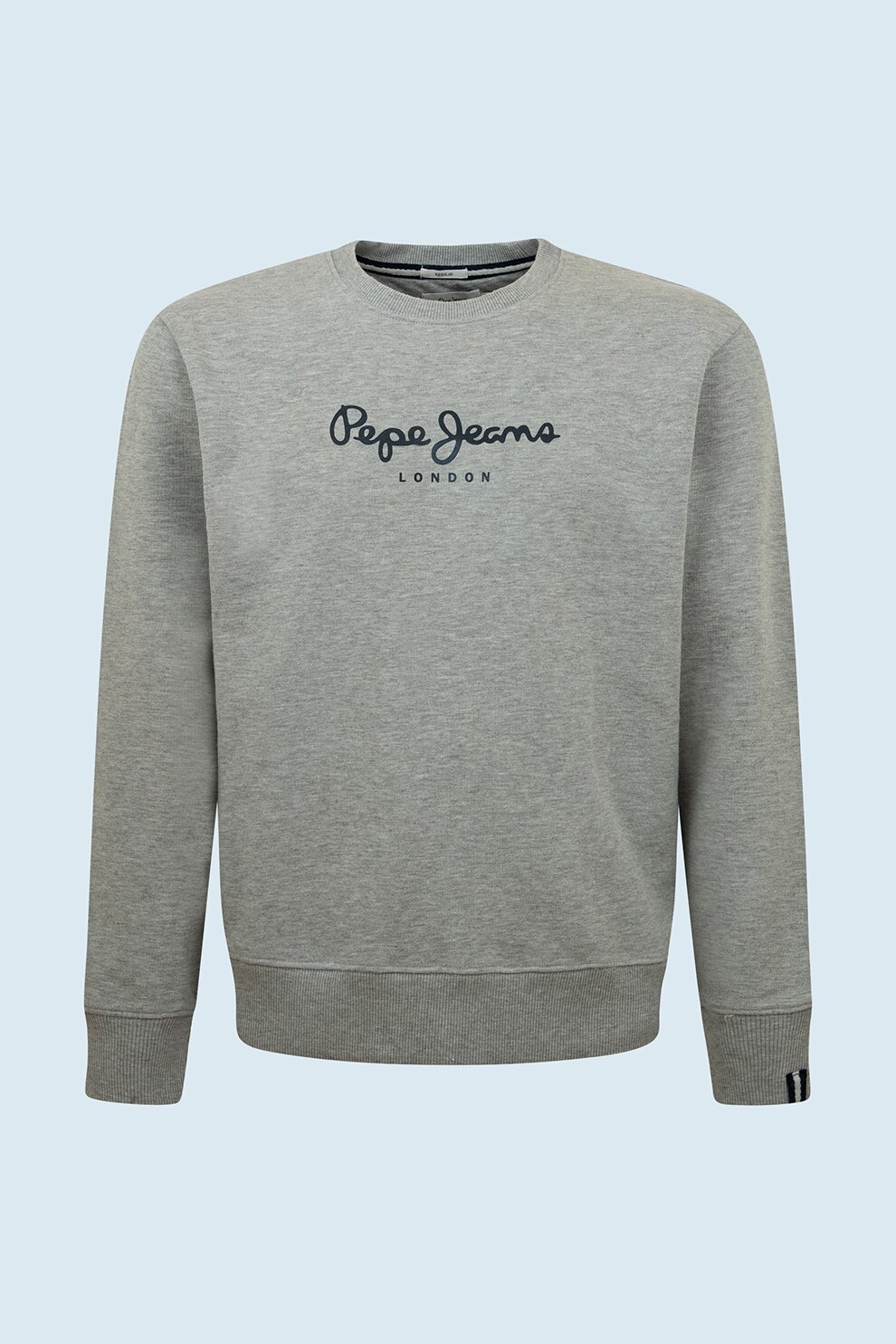 Pepe Jeans London, Bluza cu decolteu la baza gatului de bumbac, cu logo, Gri melange/Negru