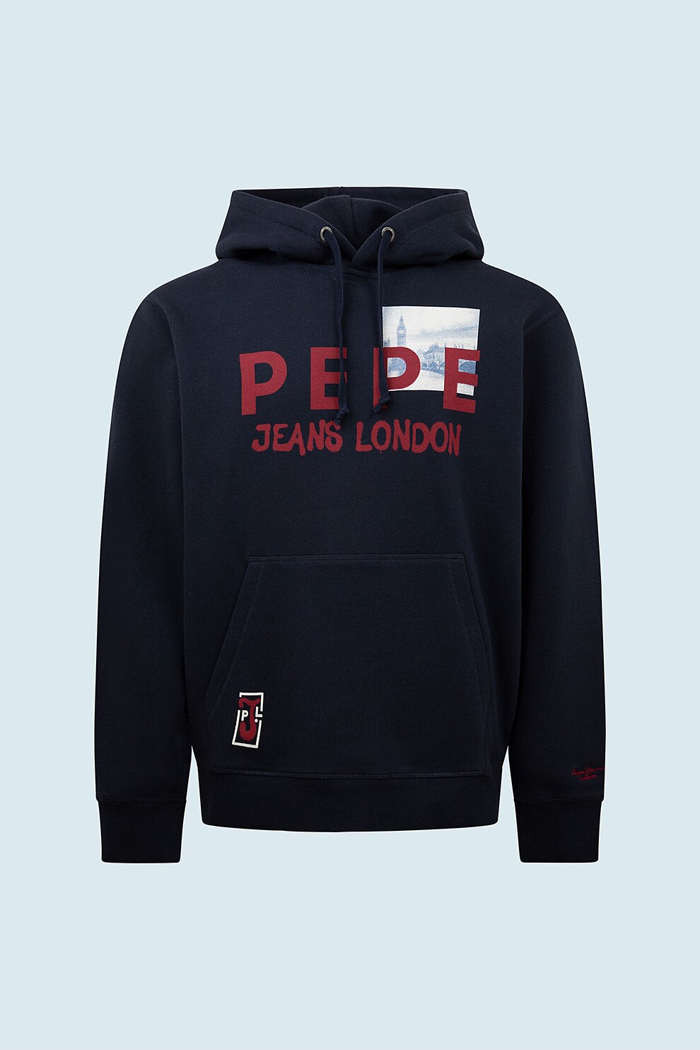 Pepe Jeans London, Hanorac cu snur si buzunar kangaroo, Bleumarin/Rosu/Alb