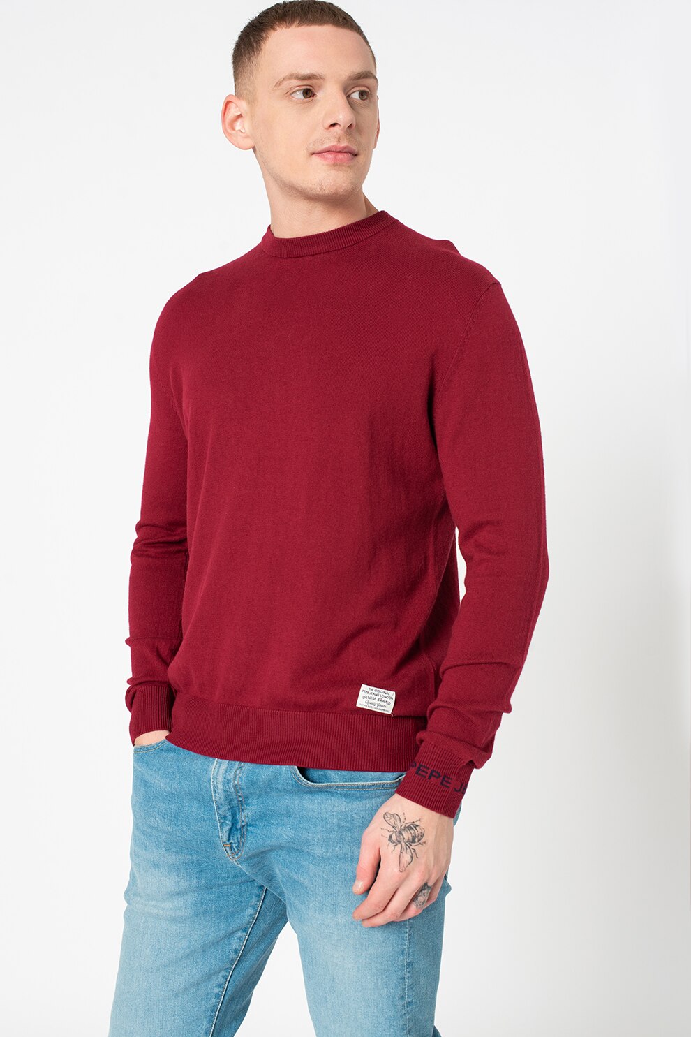 Pepe Jeans London, Pulover tricotat fin Andre, Bordeaux/Gri