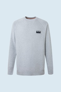 Pepe Jeans London, Pulover tricotat cu maneci raglan, Gri deschis melange Pepe Jeans London, Pulover tricotat cu maneci raglan, Gri deschis melange