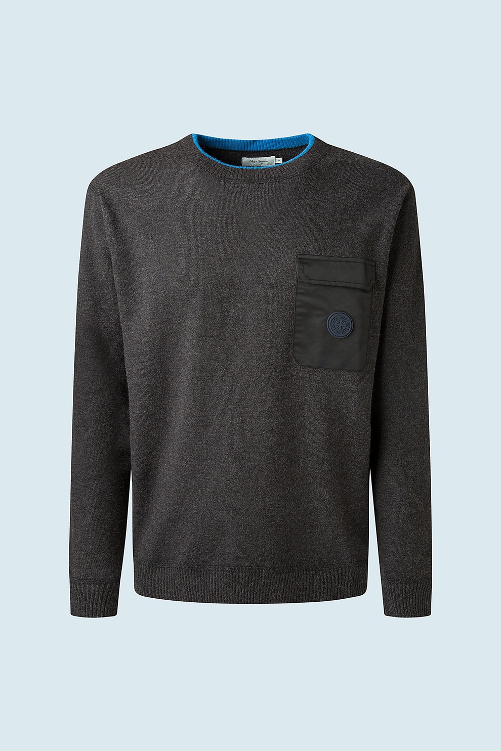 Pepe Jeans London, Pulover tricotat fin cu buzunar pe piept, Gri antracit