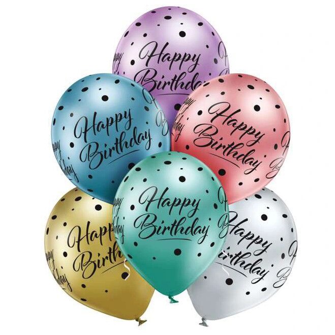 Set 6 baloane latex chrom Happy Birthday 30 cm
