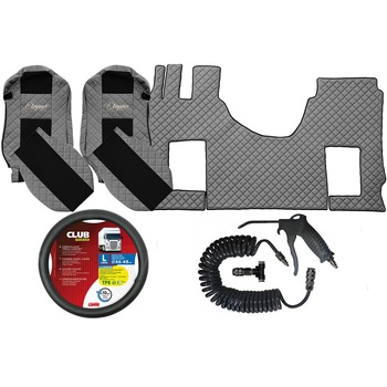 Set cabina huse si presuri Mercedes Actros MP4 scaune aer gri cu negru 2011-2021 Set cabina huse si presuri Mercedes Actros MP4 scaune aer gri cu negru 2011-2021