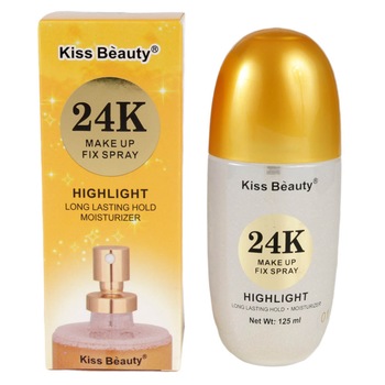 Spray Iluminator Fixare Machiaj cu Particule de Aur 24K, Rezistent la transfer, Kiss Beauty Makeup Fix, 01 Argintiu, 125 ml Spray Iluminator Fixare Machiaj cu Particule de Aur 24K, Rezistent la transfer, Kiss Beauty Makeup Fix, 01 Argintiu, 125 ml