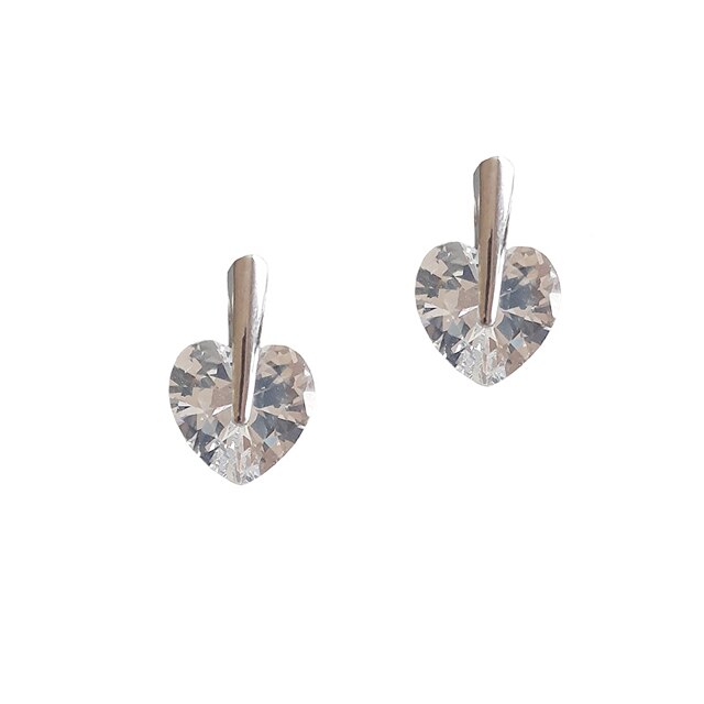 Cercei cu ornament inima dama, argintii, 1.3 cm inaltime