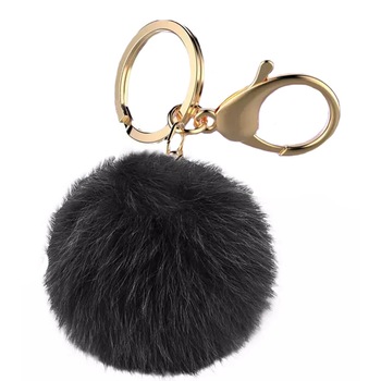 Breloc pufos chei, negru, 13 cm lungime Breloc pufos chei, negru, 13 cm lungime