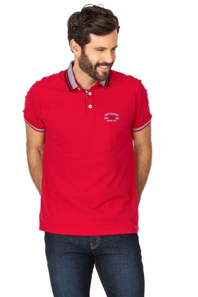 Tricou cu guler pentru barbati, TBS Jumapolo, Rosu, M