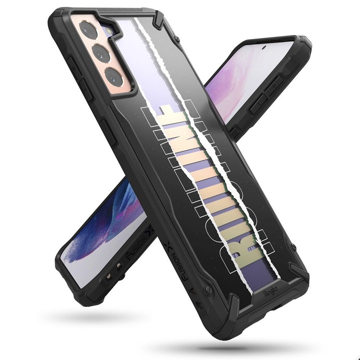 Калъф за телефон Ringke Fusion X Design Durable PC за Samsung Galaxy S21 Plus 5G, черен (XDSG0054)