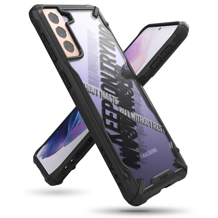 Калъф за телефон Ringke Fusion X Design Durable PC за Samsung Galaxy S21 Plus 5G, черен (XDSG0053)