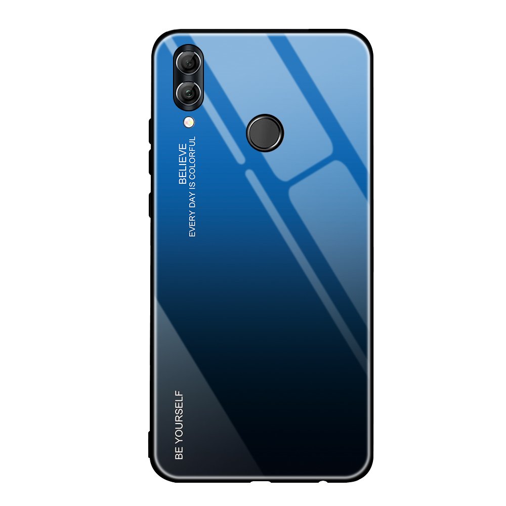 Husa Gradient Glass Durable, compatibil cu Huawei P Smart 2019, Negru/Albastru