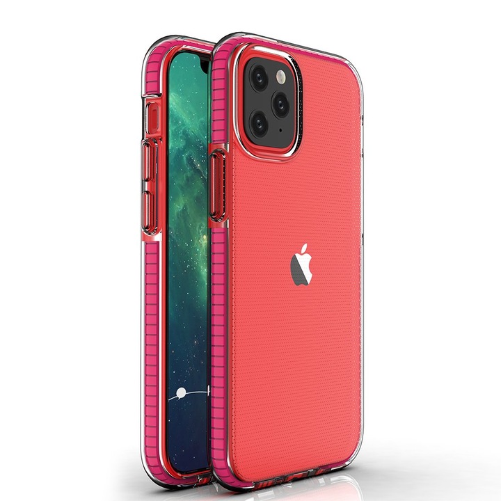 Калъф за телефон Spring Case clear TPU gel с цветна рамка за iPhone 12 mini, розов