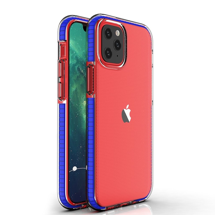 Калъф за телефон Spring Case clear TPU gel с цветна рамка за iPhone 12 mini, тъмносин