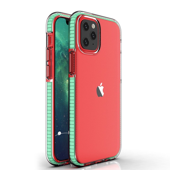 Калъф за телефон Spring Case clear TPU gel с цветна рамка за iPhone 12 mini, ментов