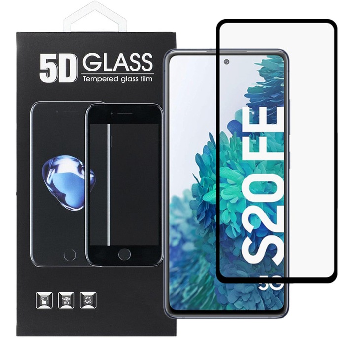 Samsung Galaxy S20 FE / S20 FE 5G kompatibilis üvegfólia, előlapi, edzett, hajlított, 5D, fekete kerettel