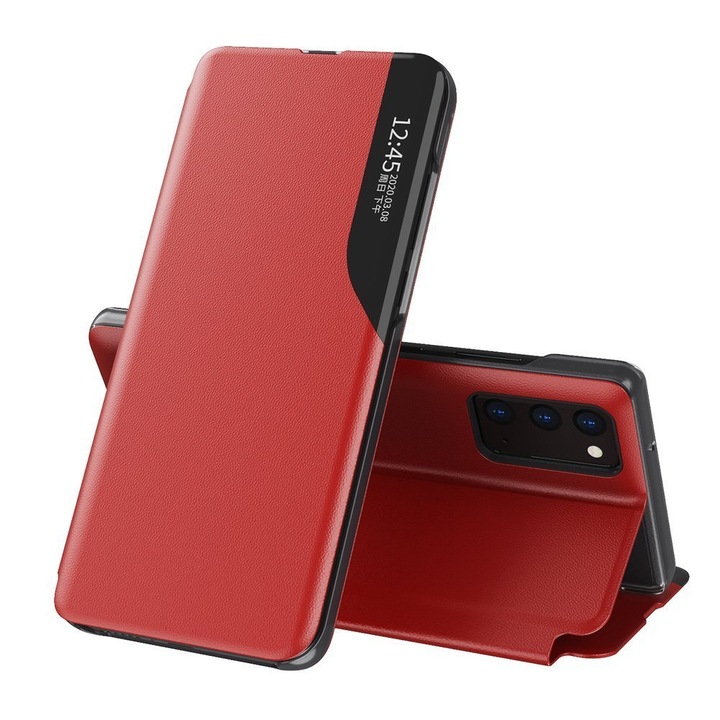 Калъф за телефон Eco Leather View Elegant със стойка за Samsung Galaxy A02s, червен