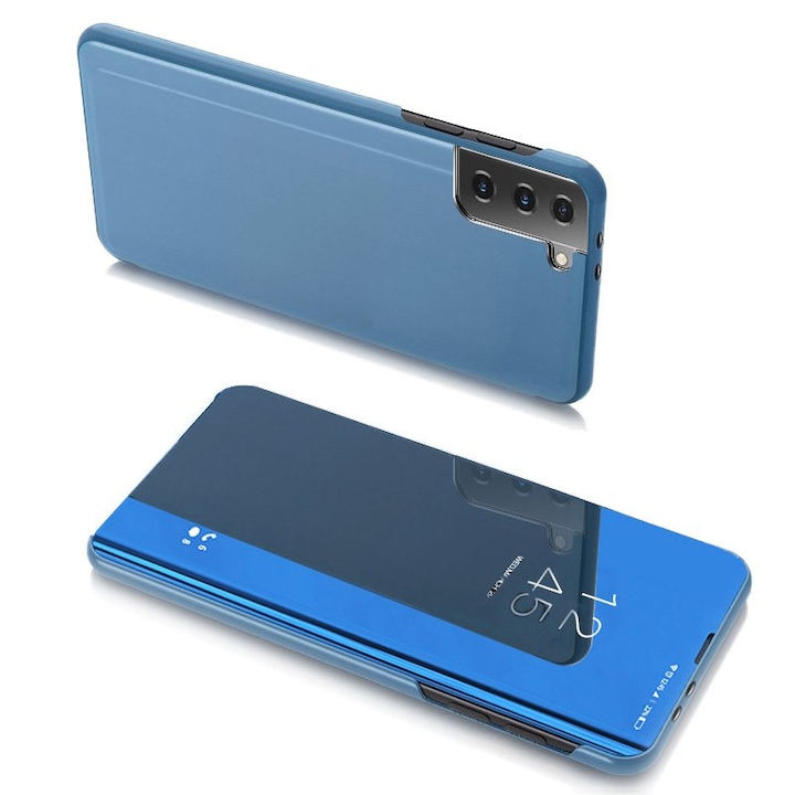 Flip tok Samsung Galaxy S21 Mobiltelefonhoz - HT Clear View Case - Kék