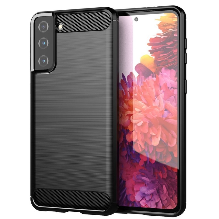 Калъф за телефон Carbon Flexible Cover TPU за Samsung Galaxy S21 Plus 5G, черен