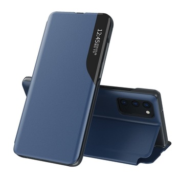 Stand compatibil Samsung Galaxy A12 / M12, Piele ecologica, Albastru Stand compatibil Samsung Galaxy A12 / M12, Piele ecologica, Albastru