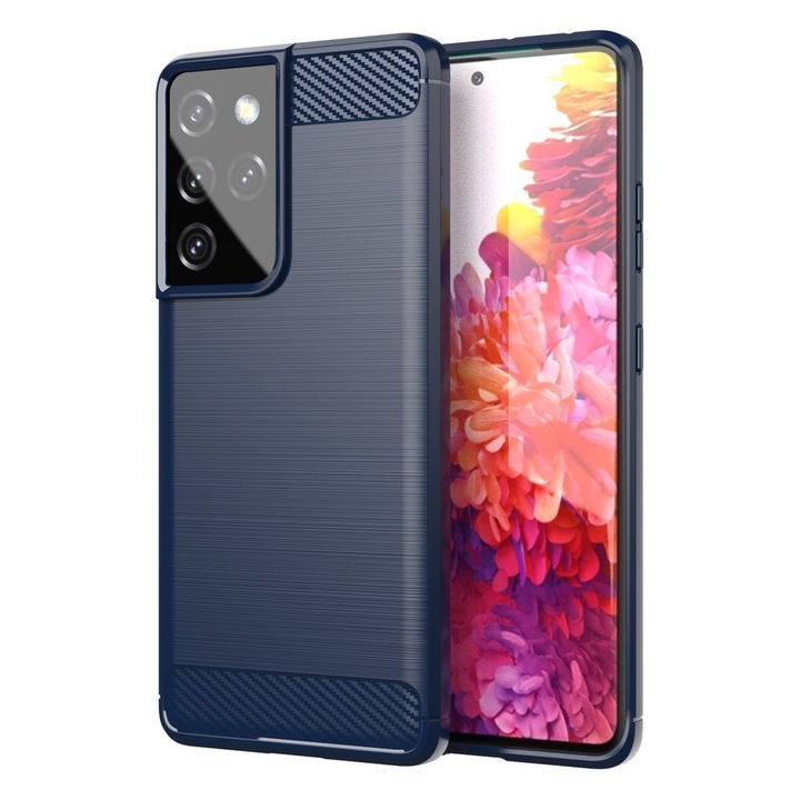 Калъф за телефон Carbon Flexible Cover TPU за Samsung Galaxy S21 Ultra 5G, син