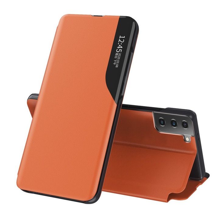 Калъф за телефон Eco Leather View Elegant bookcase със стойка за kickstand for Samsung Galaxy S21 Plus 5G, оранжев