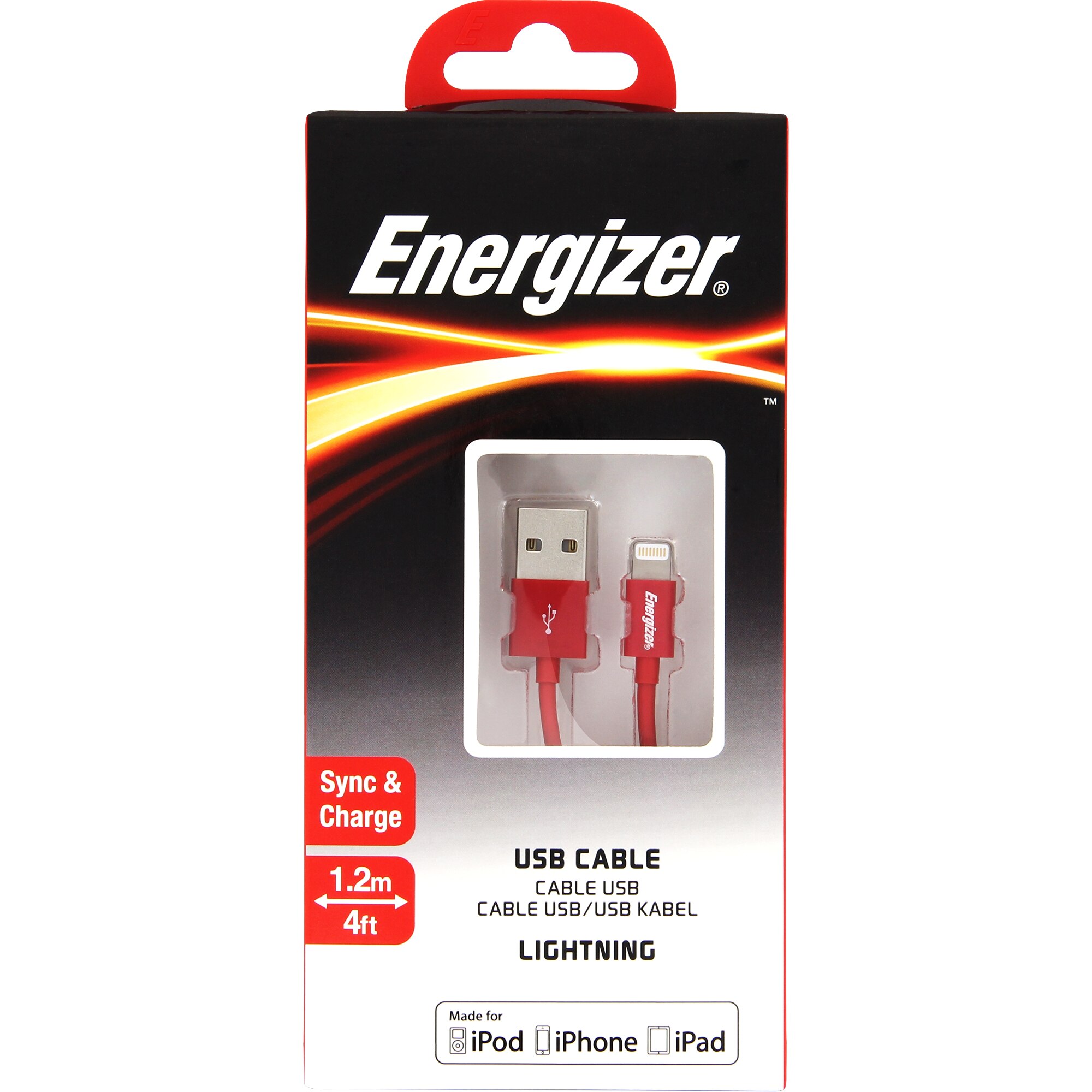 Cablu de Date Lightning Energizer, Rosu , 1,2m