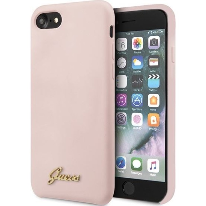 Калъф за телефон Guess light, розов hard case Silicone Vintage Gold Logo GUHCI8LSLMGLP за Apple iPhone SE 2020/8/7