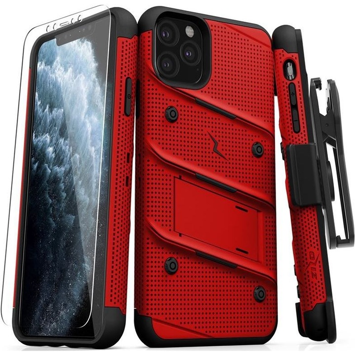 Калъф за телефон Zizo Bolt Cover за iPhone 11 Pro Max, военно сертифициран, с протектор и стойка, червен