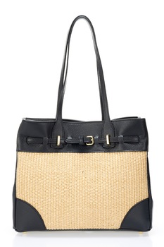 Krole, Geanta de piele cu aspect tesut pe partea din fata, Negru/Bej Krole, Geanta de piele cu aspect tesut pe partea din fata, Negru/Bej