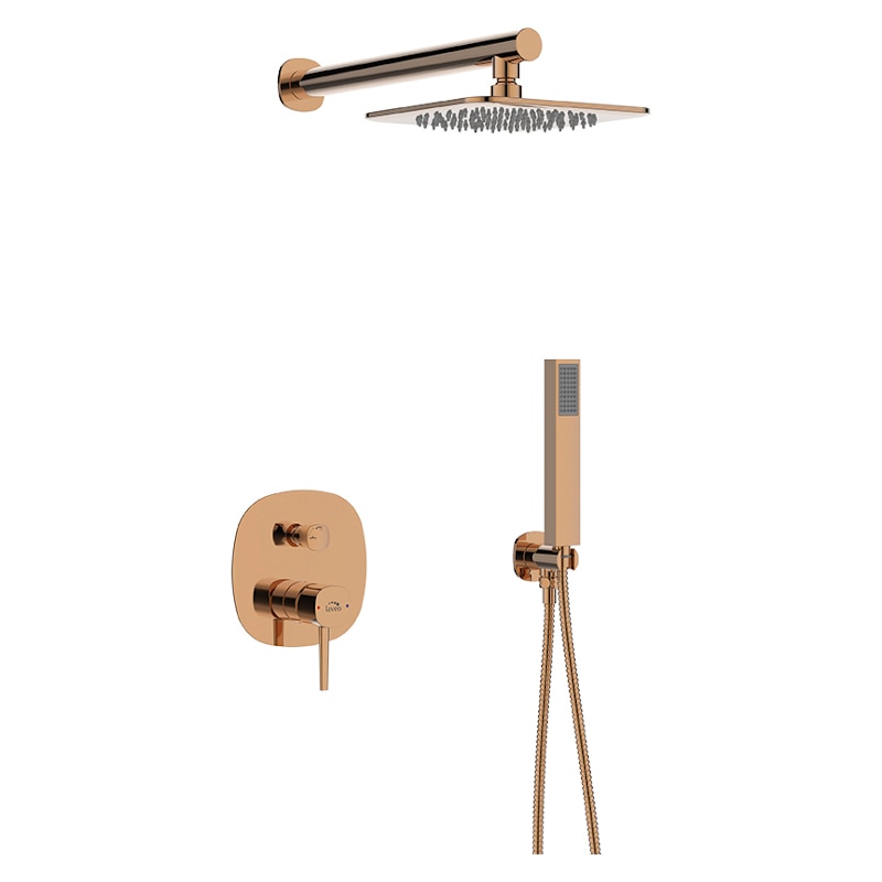 Set dus complet cu baterie incastrata gold rose, para fixa patrata, Laveo BAP 801P