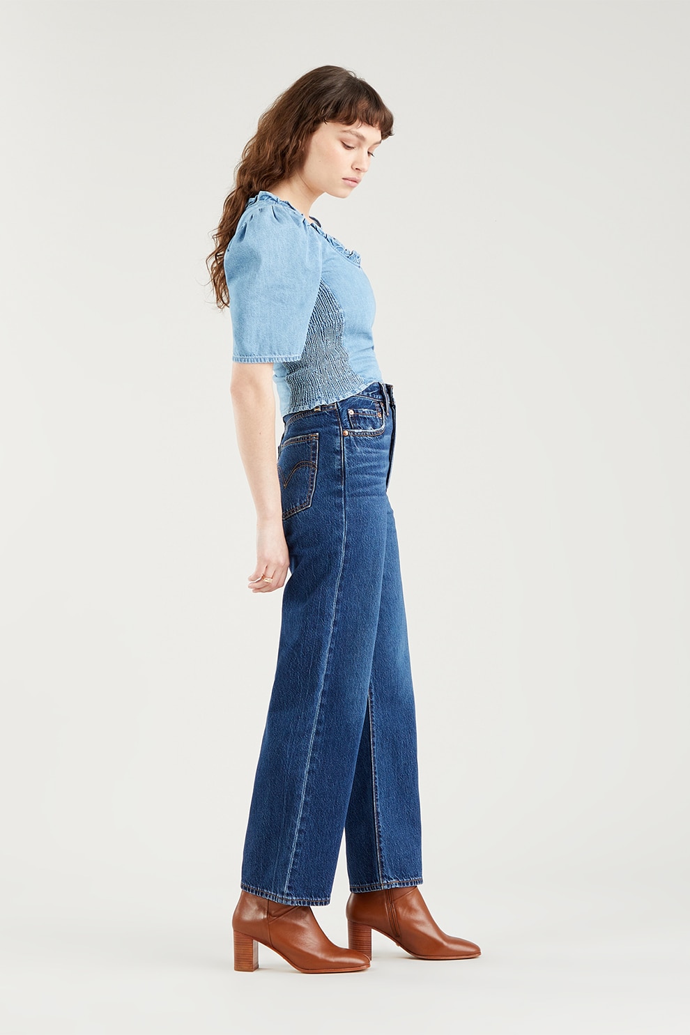 Levi's, Blugi crop cu croiala dreapta si talie inalta, Albastru prafuit