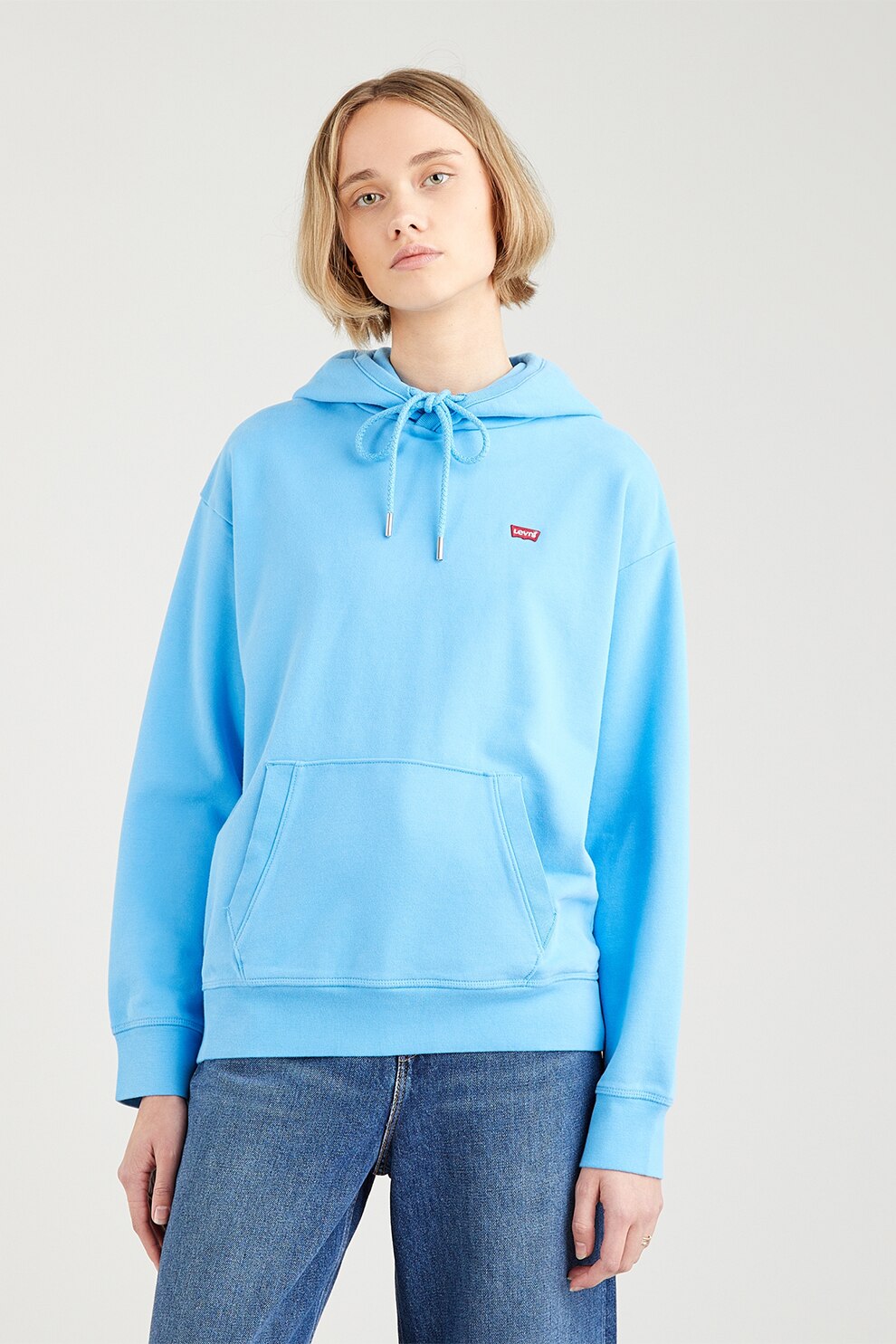 Levi's, Hanorac cu buzunar kangaroo, Albastru deschis/Rosu