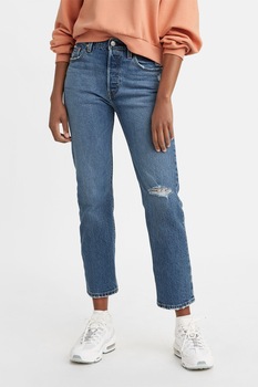 Levi's, Blugi crop cu talie inalta 501®, Albastru inchis Levi's, Blugi crop cu talie inalta 501®, Albastru inchis