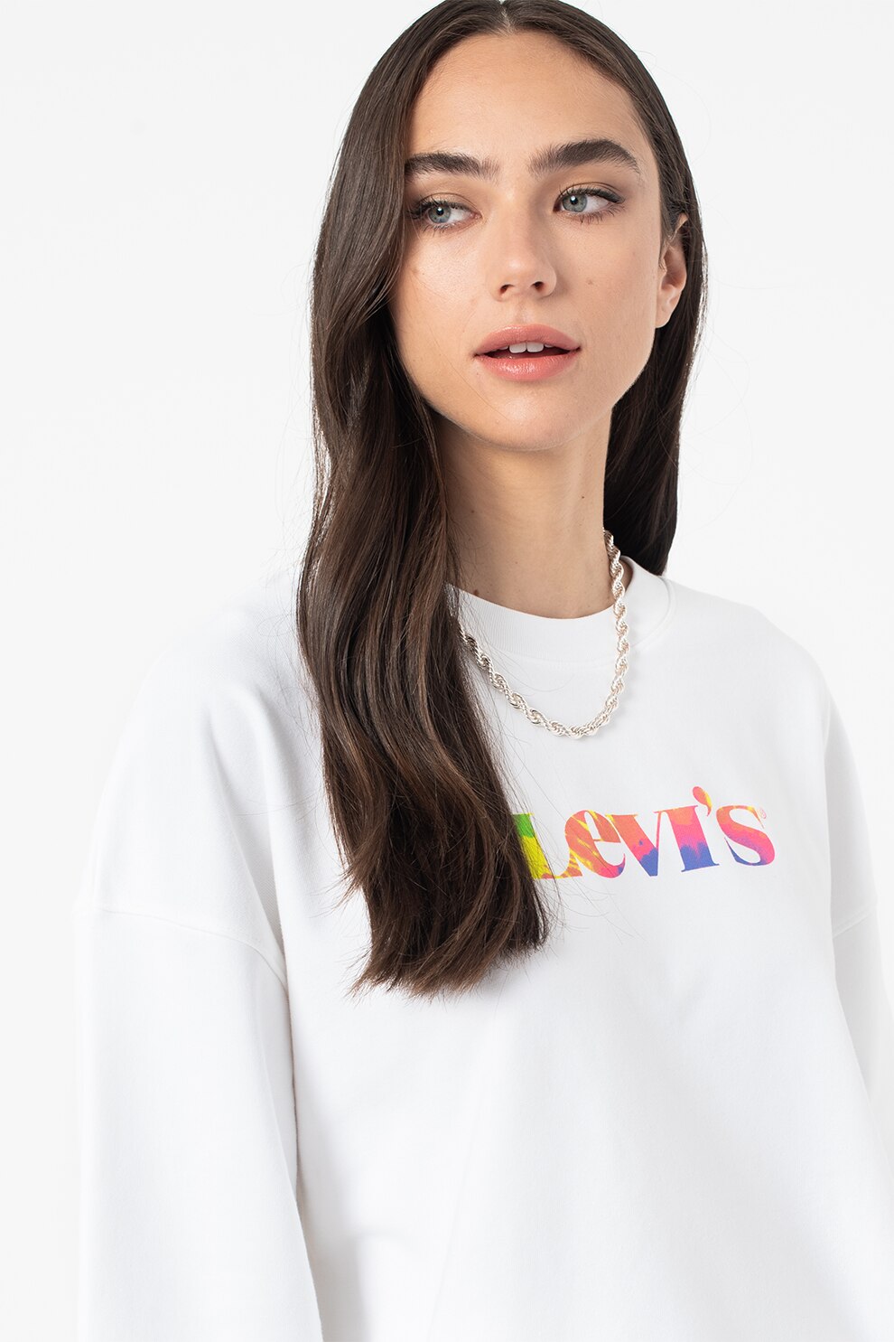Levi's, Bluza sport relaxed fit cu imprimeu logo, Alb/Corai/Purpuriu