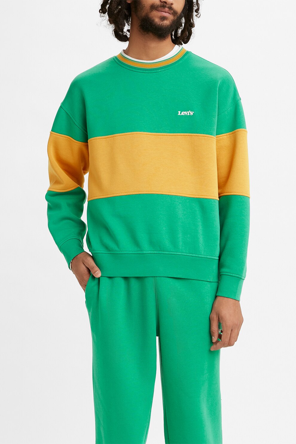 Levi's, Bluza sport relaxed fit cu model colorblock, Verde/galben sofran